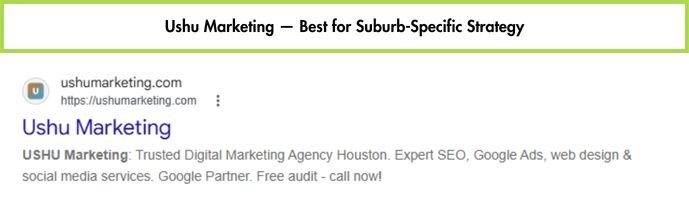 Ushu Marketing website homepage, suburb-specific SEO strategy agency