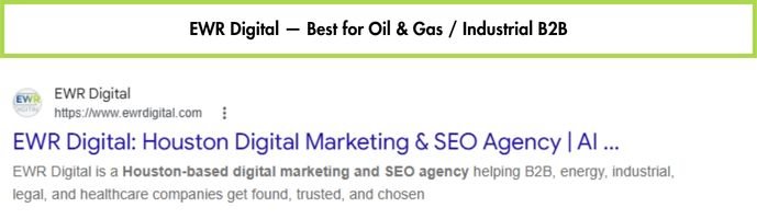 EWR Digital website homepage, Houston oil and gas and industrial SEO agency