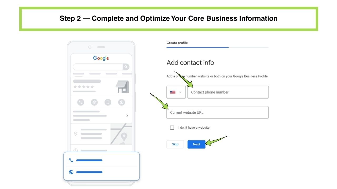 Illustration of three matching business listing cards symbolizing consistent name, address, and phone number across platforms