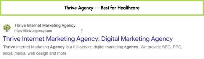 Thrive Agency website homepage, healthcare and full-service digital marketing agency